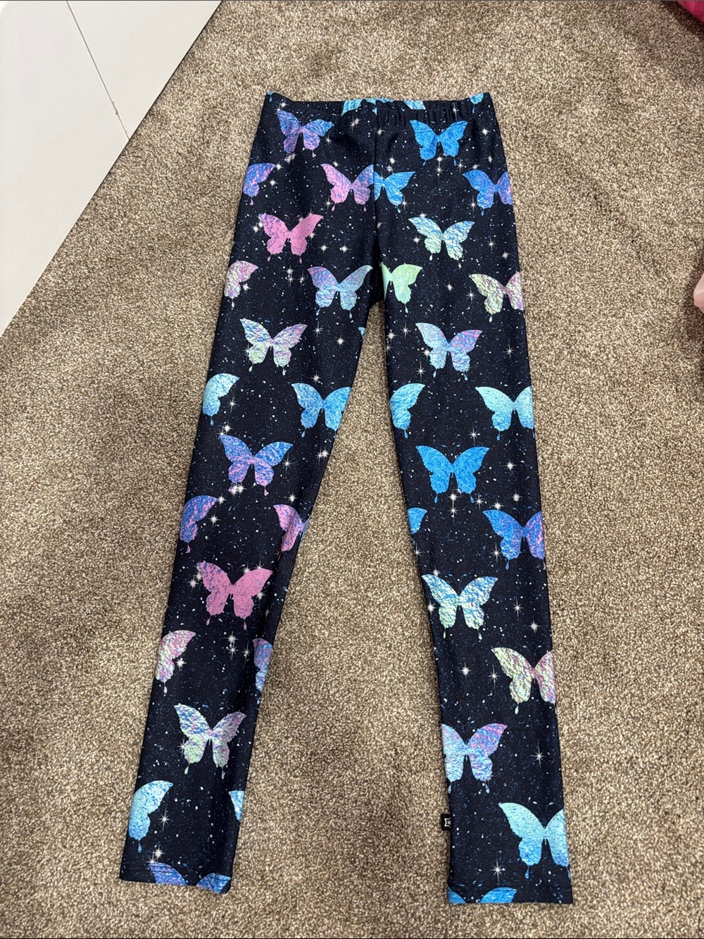 pixie Lane Girls Black Butterfly Print Leggings - Multicolor- size 9/10
